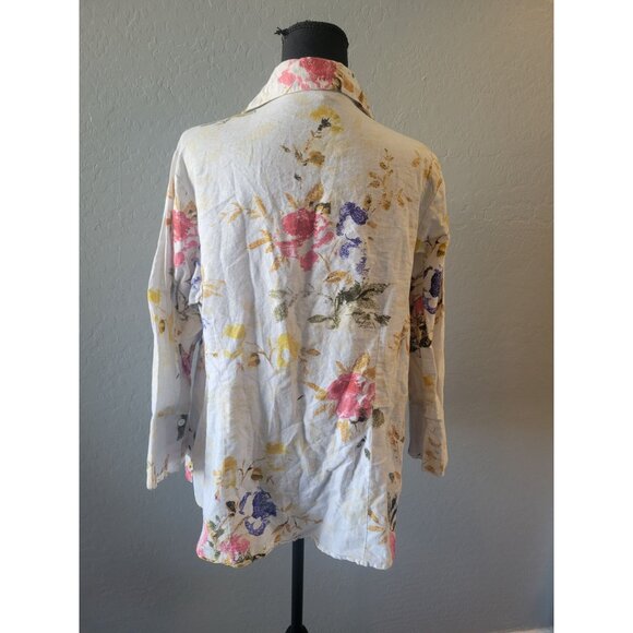 Harve Bernard Collared Button Down 3/4 Sleeve Linen Floral Top Size XL City Chic - Picture 8 of 12